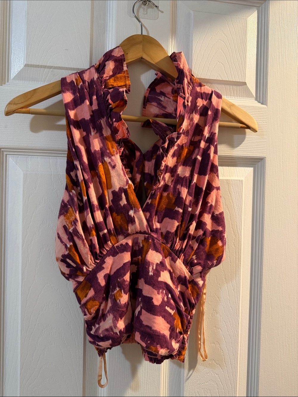 Anthropologie Pink, Purple & Rust Printed Ruffled Halter Camisole